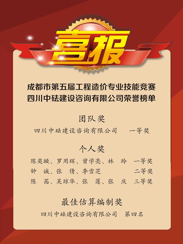 再傳捷報！戮力同心，我司斬獲成都市第五屆工程造價專業(yè)技能競賽多項榮譽